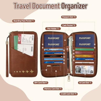 Family Passport Holder for 4 Travel RFID Blocking Passport Holder - color: Black