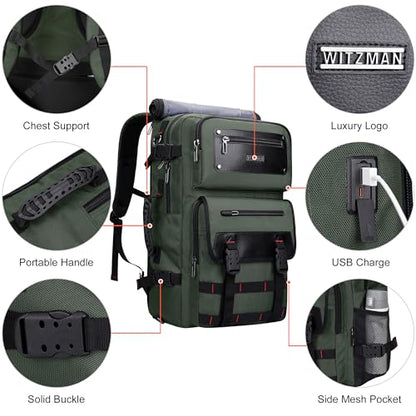 WITZMAN Travel Backpack for Men Duffle Bags Fits 17 Inch Laptop - color: Army Green