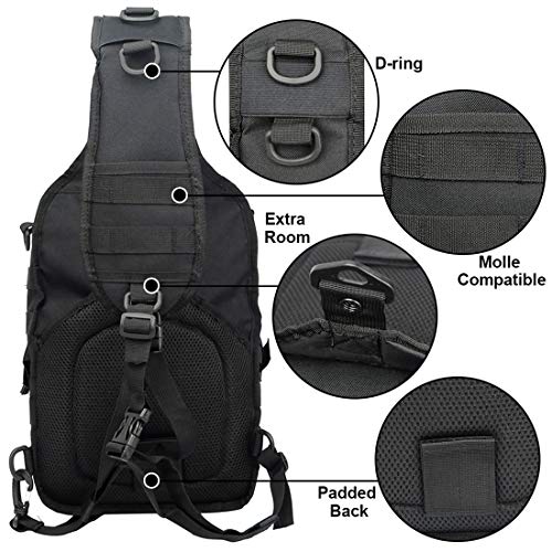 Tactical Sling Bag, Sport Bag Military Rover Shoulder Backpack EDC Assault Range Bag, Chest Pack Handbag Waterproof - color: Black