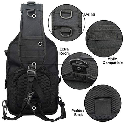 Tactical Sling Bag, Sport Bag Military Rover Shoulder Backpack EDC Assault Range Bag, Chest Pack Handbag Waterproof - color: Black