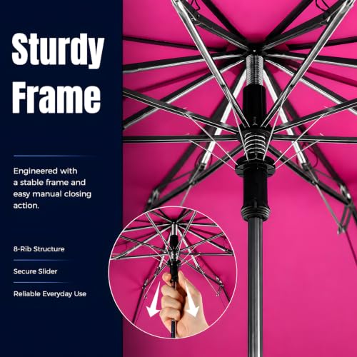 Collapsible Windproof Umbrella Travel - 42inch Auto Open & Manual Close - color: 06.Rose Red