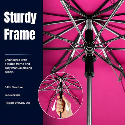 Collapsible Windproof Umbrella Travel - 42inch Auto Open & Manual Close - color: 06.Rose Red