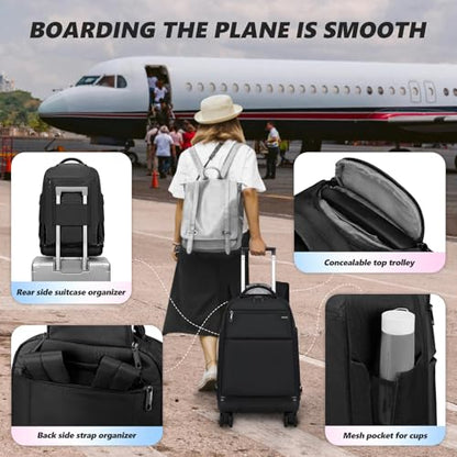 Rolling Backpack with Removable Wheels, 18 inch Computer Laptop Bag Carry on Travel Wheeled Business Backpack for Women Men - color: Black