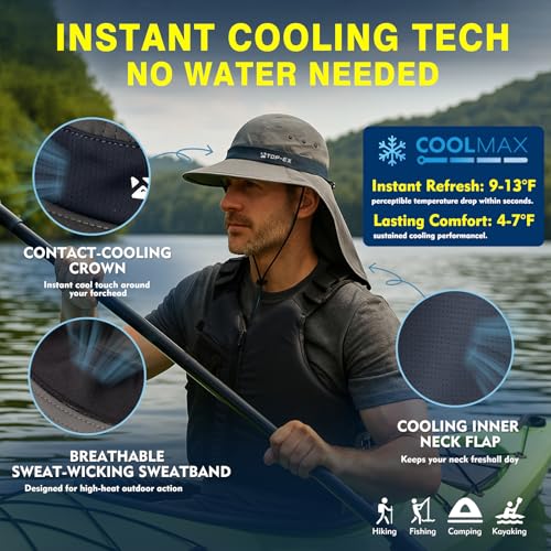 TOP-EX UPF 50+ Cooling Wide Brim Sun Hat for Men with Neck Flap, Packable - color: Bronze Green, size: Medium-Large