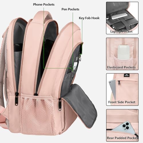 MATEIN Pink 15.6 Inch Laptop Backpack, Cute Computer Travel Bag for Women - color: Pink, size: 15.6 Inch