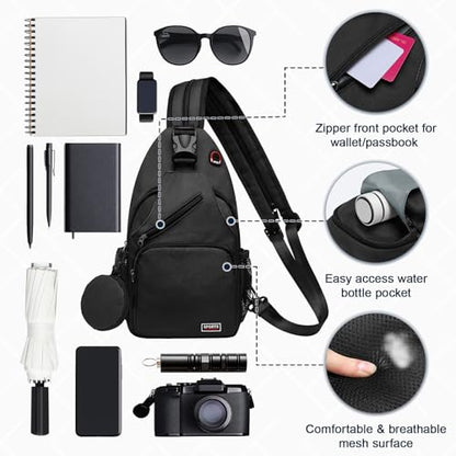 Small Sling Bag with Coin Pocket Fits for 11" Tablet, Black - color: Black, size: Large