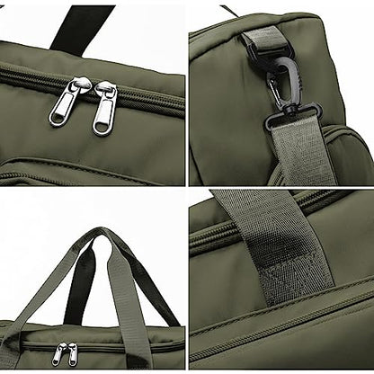 Suruid Gym Bag with Shoe Compartment, Sports Duffle Bag for Women, Agreen - color: Olive Green