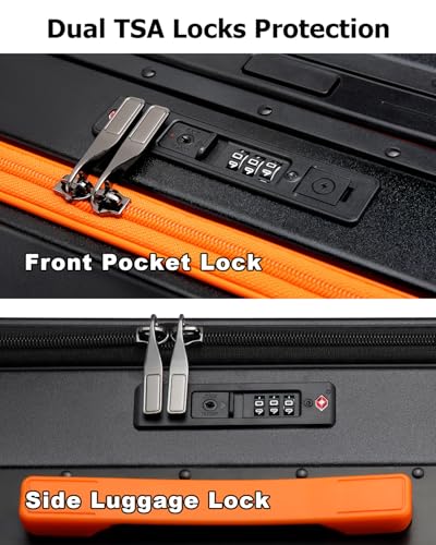 Joyway 20 Inch Top Opening Carry on Luggage with Aluminium Frame, Black | TSA Approved Suitcase with Spinner Wheels, Wide Handle, Front Pocket, USB Port, Great For School, Business & Travel - color: Black