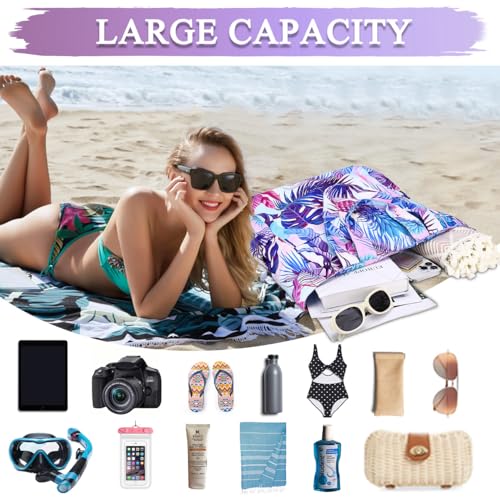 VASCHY Beach Tote Bag for Women, Lightweight Water Resistant Fold-able Large Pool Tote Bag w Zipper for Vocation - color: Purple Pineapple