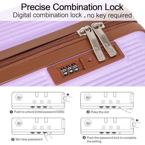 Luggage Sets 3 Piece (20/24/28 inch)-Carry On Suitcase-Suitcase With Wheels-PC+ABS - Hardside Spinner Travel Luggage, Black, 8 Pcs Set, Hardside Luggage Sets With Spinner Wheels (PURPLE) - color: PURPLE