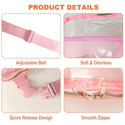 PREDAY Clear Fanny Pack Women Small Transparent Stadium Approved Belt Bag - color: Pink