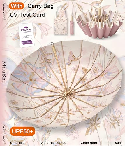 Sun Umbrella UV Protection Cute Windproof Walking Parasol for Women - color: Pink-Liner-Butterfly
