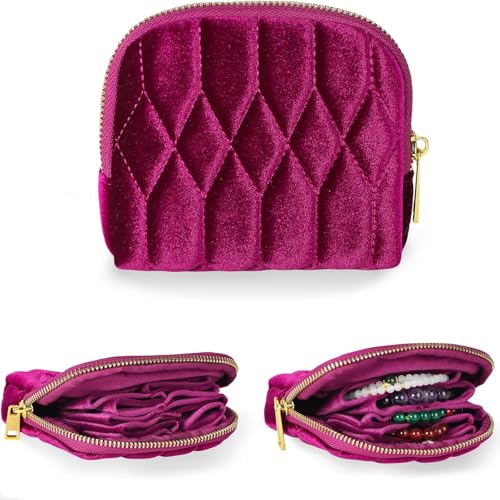 Sobotoo Travel Jewelry Organizer Case, 5‑Layer Velvet Storage Pouch - color: Purple