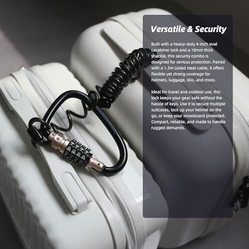 Carabiner Heavy Duty Combination Lock with 4.5 ft Retractable Cable, Locking Large Carabiner D Ring, for Motorcycle Helmet Lock, Chain Link, Hammock Hook, Outdoor Climbing Gear Anti Theft - color: Gold, style: D Ring