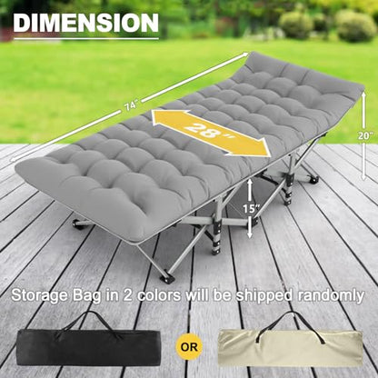 Slendor Folding Camping Cot with Mattress, 500lbs Max Load - color: Grey, size: X-Large