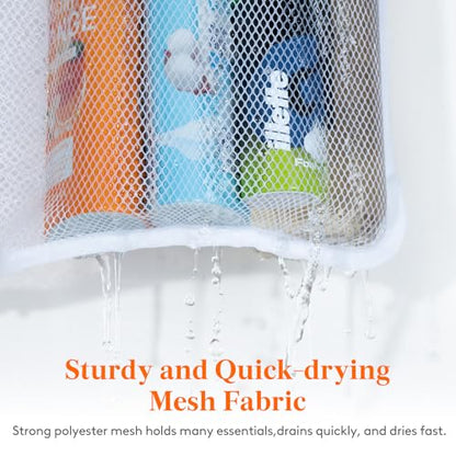 Lifewit Cruise Essentials Shower Caddy Must-Have, 7 Pockets Hanging Bathroom Organizer with Quick-Dry Mesh, Portable Shower Bag to Storage Soap, Shampoo, for RVing, Travel, Camping, White, 1 Pack | 14" x 30", Attached 3 Hooks, Quick-Dry, Portable, Cruise
