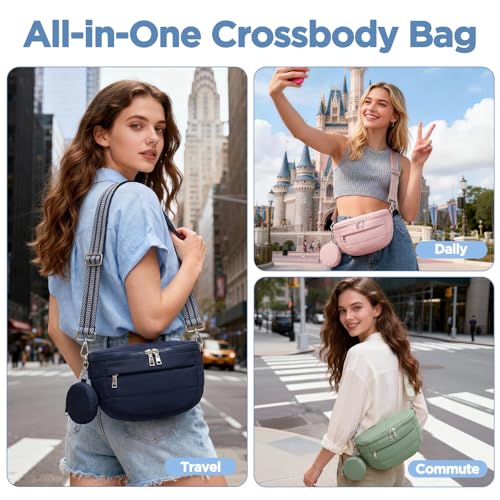 Crossbody Bum Bag for Women, Lightweight Puffy Purse Travel Black - color: Black