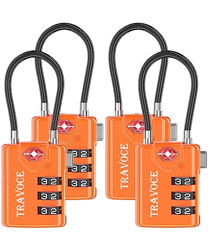 TRAVOCE TSA Approved Luggage Locks, Combination Cable Locks, Orange 4 Pack - color: Orange 4 Pack