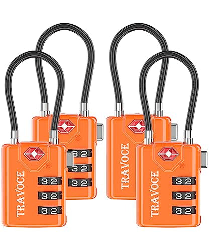 TRAVOCE TSA Approved Luggage Locks, Combination Cable Locks, Orange 4 Pack - color: Orange 4 Pack