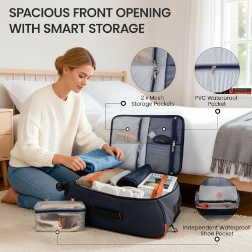2-Piece Set(22/26in) Softside Luggage Sets w/Spinner Wheels - color: Blue, size: 2-Piece Set (22"/26'')