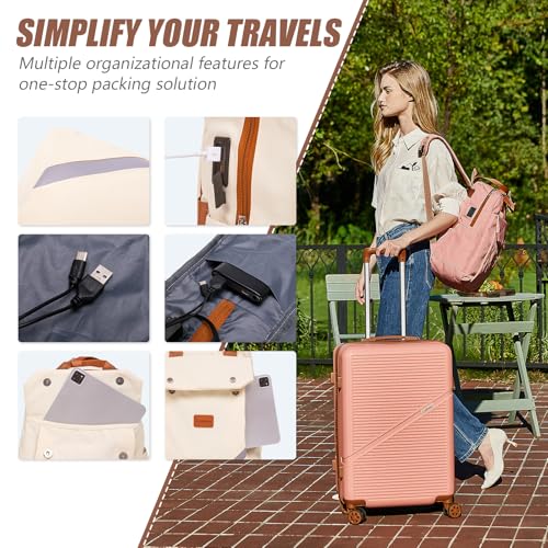 Cosbarn Carry On Luggage,3 Piece Suitcase Set,22x14x9 Airline Approved - color: Beige, style: Carry on Luggage With Backpack