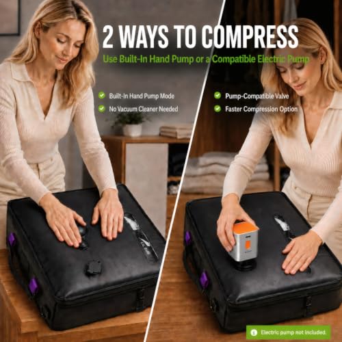 LIL SUB Travel Vacuum Compression Bag, 2-Way Packing Bag with Built-In Hand Pump and External Pump Port, IPX8 Waterproof 70D Nylon, IP68 Airtight Zipper, 22L Space Gray, 1 Pack - color: 22L Black - 1PC Built-In Hand Pump