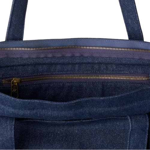 Thread Wallets Utility Tote – Large Travel Tote Bag with Multi-Pocket Design, Laptop Compartment & Work Bag for Women (Denim) - color: Denim