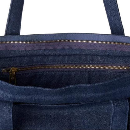 Thread Wallets Utility Tote – Large Travel Tote Bag with Multi-Pocket Design, Laptop Compartment & Work Bag for Women (Denim) - color: Denim