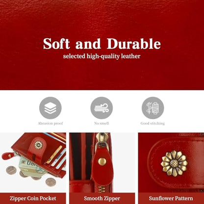 Leather Wallet Women,RFID Blocking Womens Wallet Bifold Compact Card Holder Small Wallet for Women with Removable ID Window Winered - color: b2-winered