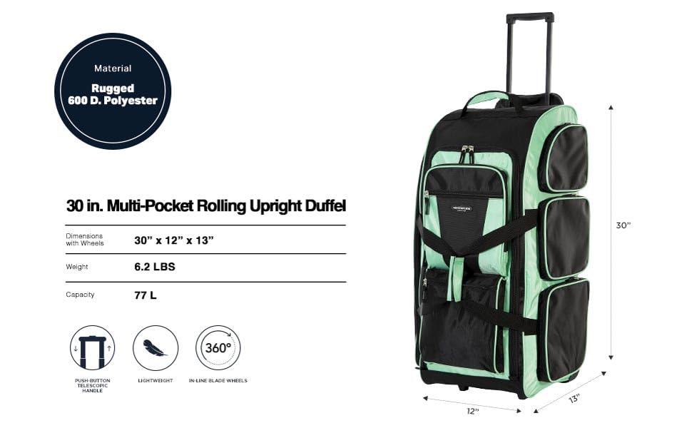 Travelers Club Xpedition 30 Inch Multi-Pocket Upright Rolling Duffel Bag - color: 씨폼.