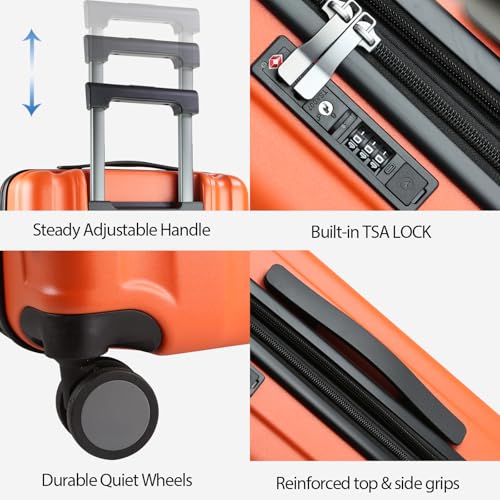 KROSER Carry On Luggage Suitcase Rolling Luggage, Carry-On 20-Inch, Orange - color: Orange