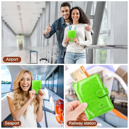 Passport Holder for Travel Essentials Wallet Cover Case Women Men Gift - color: D-Green