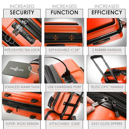 TRAVELARIM 4 Piece Luggage Sets with Spinner Wheels, Travel Suitcase Set - color: Orange, size: 4 Piece Set (20/24/28)