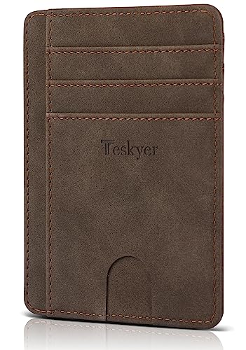 Teskyer Slim Minimalist Wallet for Men, RFID Front Pocket Card Holder - color: Y98 - Brown