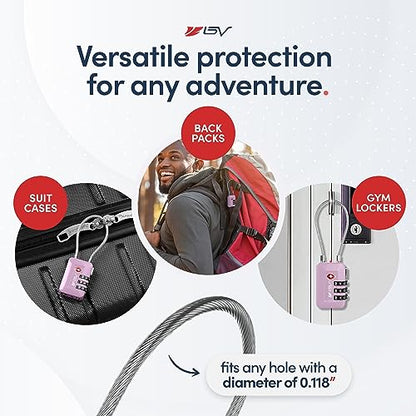 BV Luggage Locks TSA Accepted, Travel Sentry Approved 3-Digit Combination Suitcase Locks with Open Alert & Flexible Cable for Travel, Backpacks, Lockers, Cases, Purple, 4 Pack - color: Purple 4-Pack