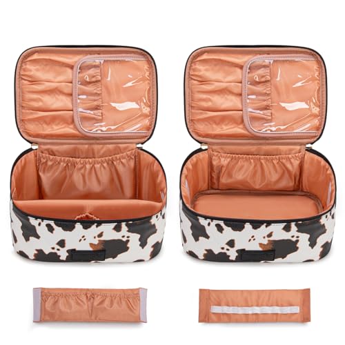 Wrangler Travel Makeup Bag 2pcs Set Cosmetic Bag with Makeup Brush Holder - color: Cow-Brown