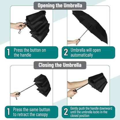 Mr. Pen- Windproof Travel Umbrella, Small Water-Resistant Automatic Folding Umbrella for Rain and Sun, Light, Compact and Portable for Women & Men, Fits Car & Backpack - color: Black