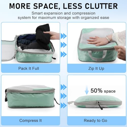 6 Set Compression Packing Cubes for Travel Luggage Organizer Shoe Bags
