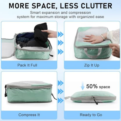 6 Set Compression Packing Cubes for Travel Luggage Organizer Shoe Bags