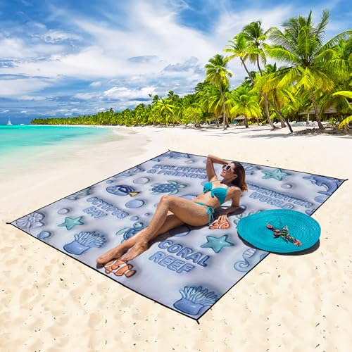 WIWIGO Beach Blanket Mat Waterproof Sandproof for 2-8 Adults Quick Drying - color: 3d - Ocean Light Blue, size: 79" X 83"（1-4person）