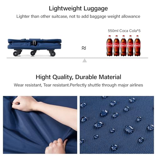 Hanke Expandable Collapsible Luggage with Wheels Suitcase Luggage Rolling Travel Bag Duffel Bag for Men Women Lightweight Suitcase Large Capacity with Spinner Wheel (Blue) - color: Blue-1