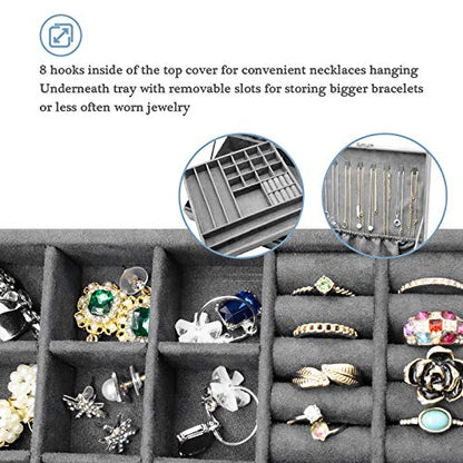 ProCase Velvet Jewelry Box Organizer for Women -Grey - color: Grey