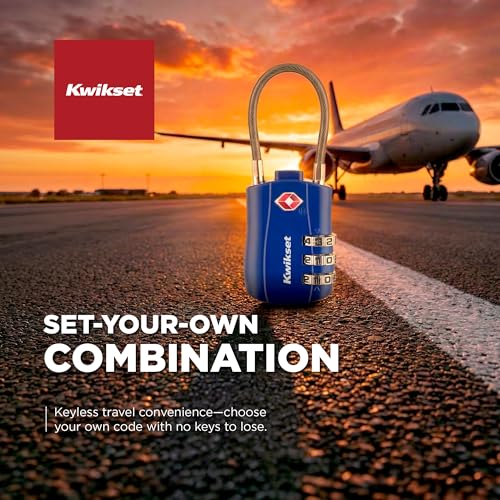 Kwikset TSA Approved Combination Luggage Lock with Cable, 2-Pack, Blue - color: Blue
