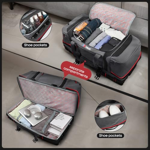 30" Expandable Rolling Duffle Bag w/Wheels and Handle | Extra Large Capacity, 2-Layer Space,Multiple Pockets, Travel Duffle Bag for Men Wome,TBL-074,Grey Red - color: Grey Red