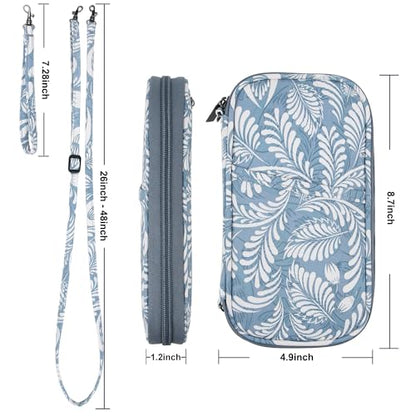 RFID Passport Wallet with Vaccine Card Slot, Family Travel Passport Holder Document Organizer Bag with Wrist & Neck Double Strap - color: Gray Leaf