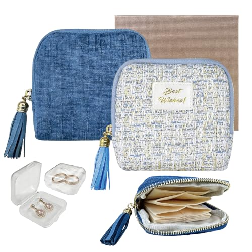 2PCS Small Travel Jewelry Case with Earring Box Mini Jewelry Case - color: 2PCS Light blue
