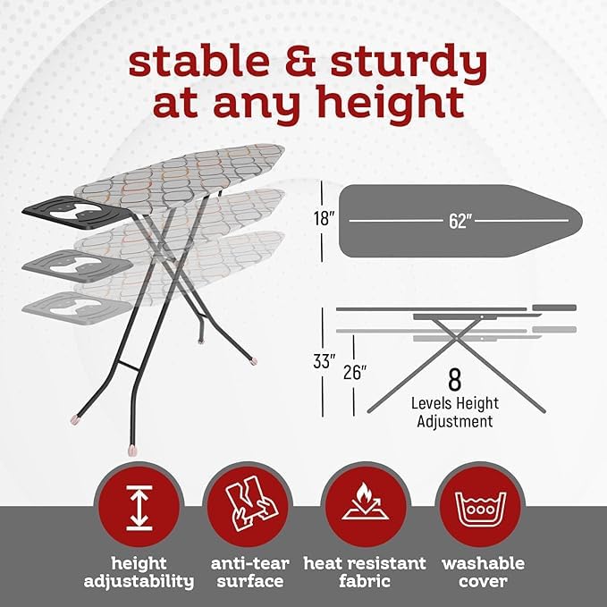 Sturdy, Height Adjustable, Vapor-Permeable Surface with Heat-Resistant Fabric and Non-Slip Metal Legs. - size: 1 Pack, style: Europe Plug Adapter Set