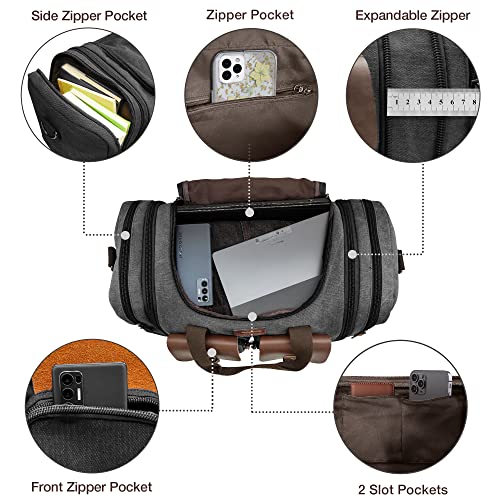 Wildroad Canvas Duffle Bag - 50L Expandable Weekender Overnight Travel Bag - color: Black, size: Large-50L Duffle Bag