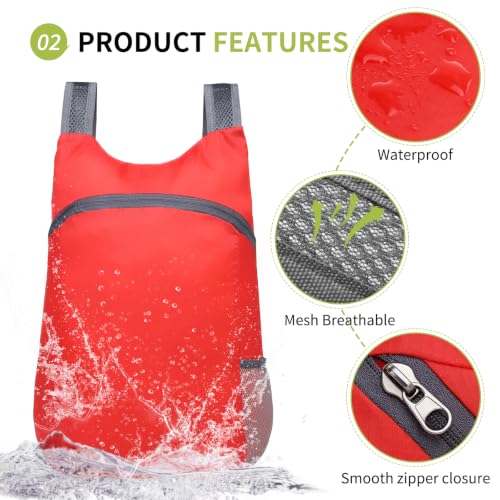 Ultra Lightweight Hiking-Daypack,Foldable Travel Packable Backpack - color: Red