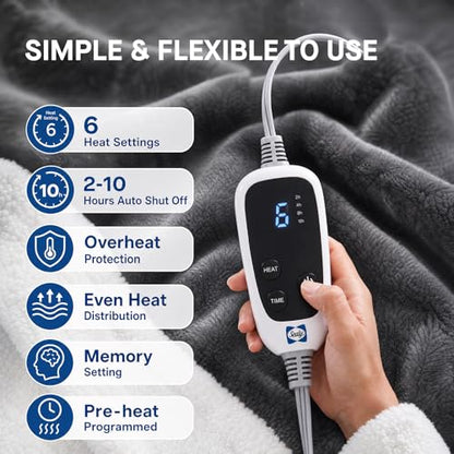 Sealy Wearable Electric Blanket with Foot Pocket, 50"x70"+18", Dark Grey - color: Charcoal